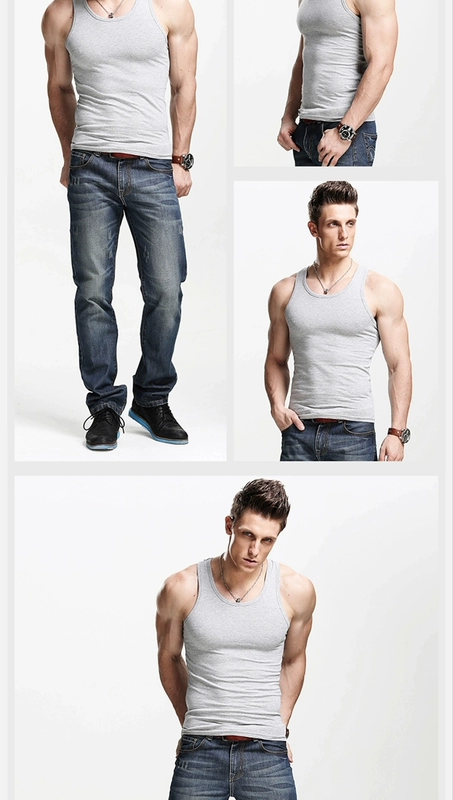 Áo vest nam hình chữ I cotton mùa hè phiên bản Hàn Quốc không tay bó sát thể hình bó sát thể thao bó sát cổ áo thoáng khí - Áo vest cotton áo thun nam cotton