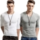 Круглая шея белая десять V -neck Цветочная пепела