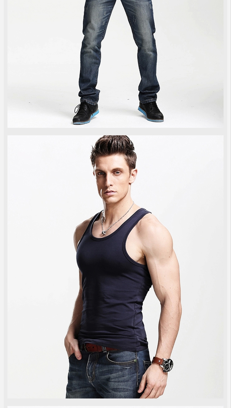 Áo vest nam hình chữ I cotton mùa hè phiên bản Hàn Quốc không tay bó sát thể hình bó sát thể thao bó sát cổ áo thoáng khí - Áo vest cotton áo thun coolmate