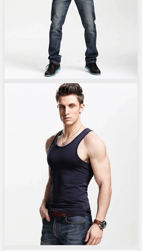 Áo vest nam hình chữ I cotton mùa hè phiên bản Hàn Quốc không tay bó sát thể hình bó sát thể thao bó sát cổ áo thoáng khí - Áo vest cotton áo thun nam cotton