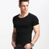 Мужская приятная телу хлопковая эластичная белая цветная футболка с коротким рукавом, в обтяжку, облегающий крой