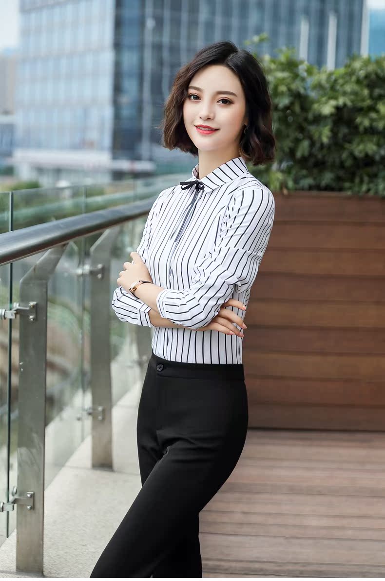 2018秋新款职业长袖衬衫女长时尚OL通勤女士