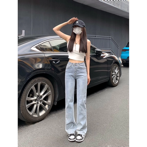 纯哥家 Светлые прямые свободные джинсы, штаны, эластичный ростомер, 2025 года, по фигуре, облегающий крой, высокая талия