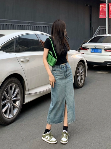 Джинсовая летняя длинная юбка, высокая талия, свободный крой, А-силуэт