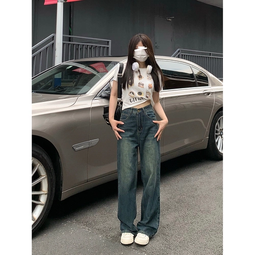 纯哥家 Ретро прямые свободные джинсы, весенние штаны, высокая талия, свободный крой