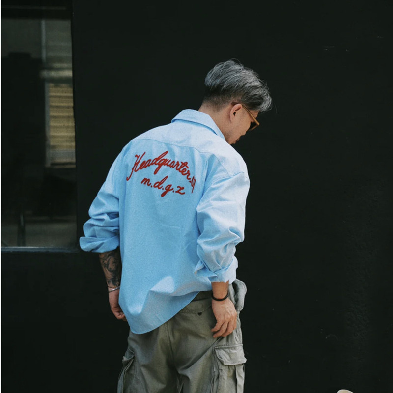 Trendy Brand Mdns Shawn Yue Spring and Autumn Oxford Fabric Embroidered Shirt Unisex Pure Cotton Loose Casual Long-Sleeve Shirt Jacket