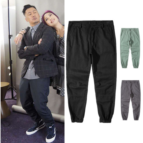 Boomer Yu Wenle 90% Close-up Casual Pants Pure Color Tooling Harun Pants Bunches Foot Loose Straight Cylinder Fall 100 Hitch