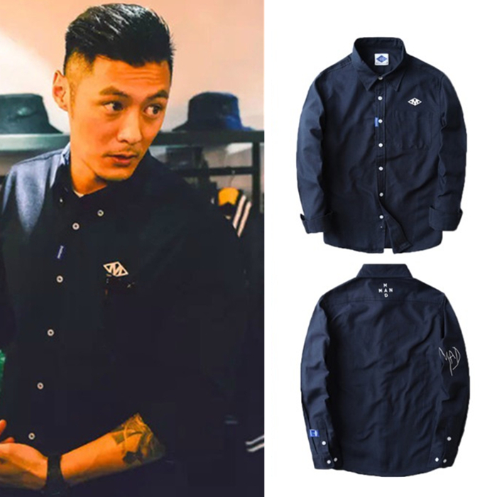 Boomer MDNS Yu Wenle the same men's pure color minimalist casual shirt male Oxford spun long sleeve loose male business