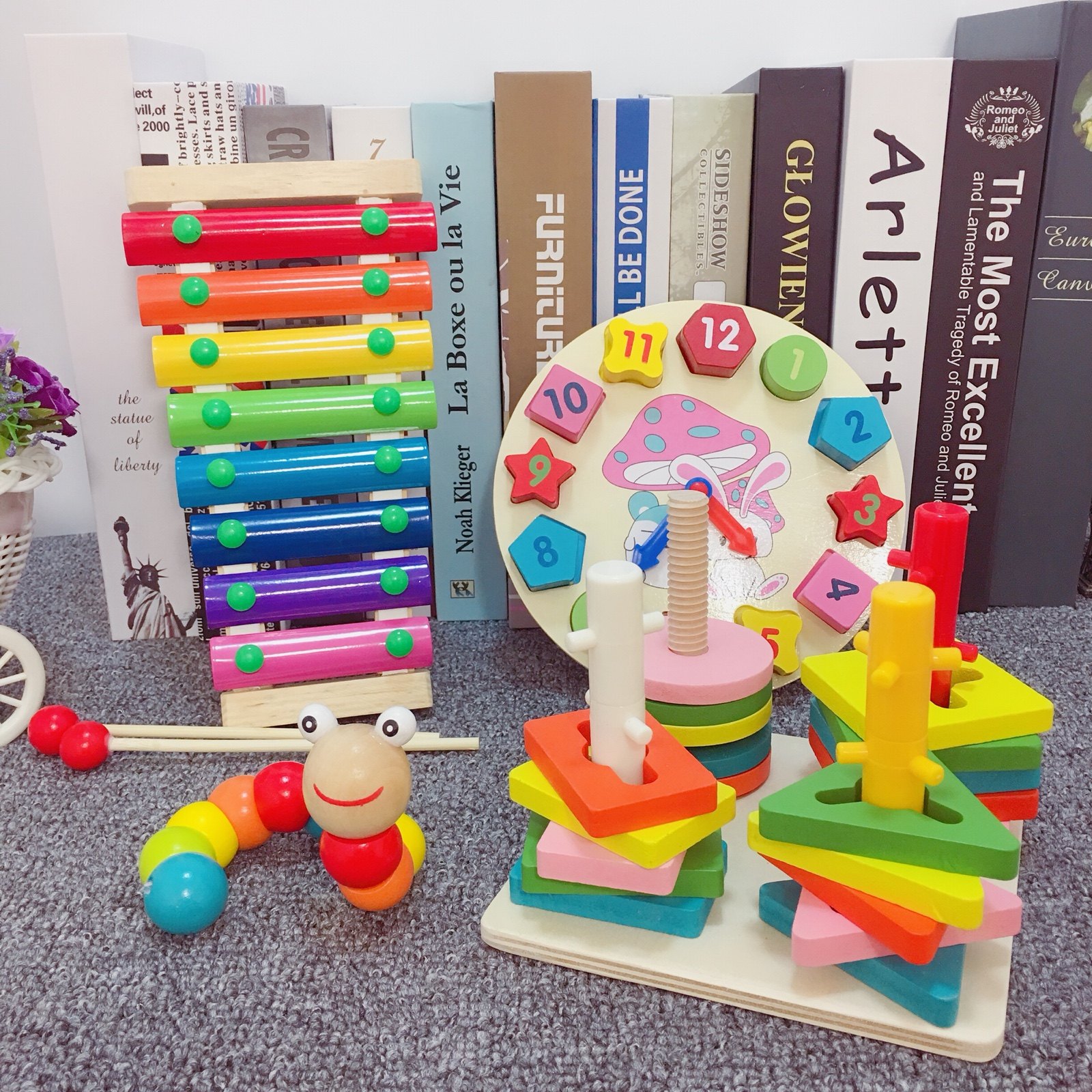 Wooden four sets of columns male baby girl six one gift baby children puzzle force building block toys 1-2-3-6 years old