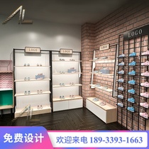 Custom shopping mall shoe store shoe rack display rack Upper wall with light display cabinet Middle island rack Stainless steel wrought iron shelf display cabinet