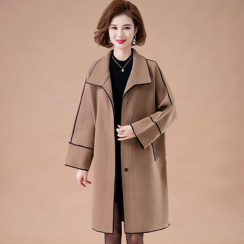 Cashmere Coat for Mothers, Autumn and Winter, Plus Size, 100kg for Plus-Size Women, Loose and Stylish Woolen Women's Coat, Mid-Length
