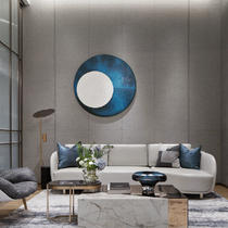 Wood carving physical painting custom carving hand-painted model room sales department hotel round craft painting blue-green stereo