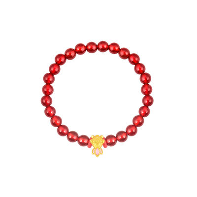 Chow Tai Fook soinlove Honey pink Gold Lucky Carp Gold bracelet, red chalcedony bracelet, pure Gold Cute goldfish generation
