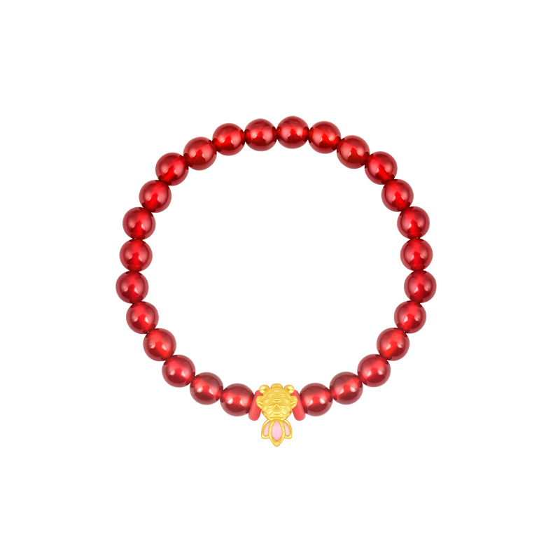 Chow Tai Fook Soinlove Honey Gold Lucky Koi Gold Bracelet Red Agate Beads Pure Gold Cute Goldfish Pendant