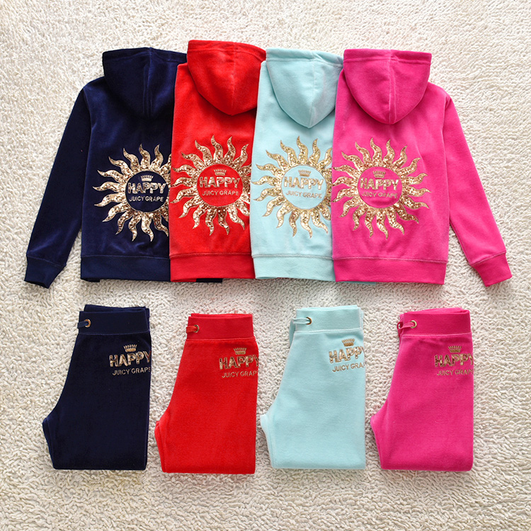 Spring and Autumn Girls' Sports Suit Juicy Grape Children's Velvet Sweater Suit Fashion Casual Children's Clothing
