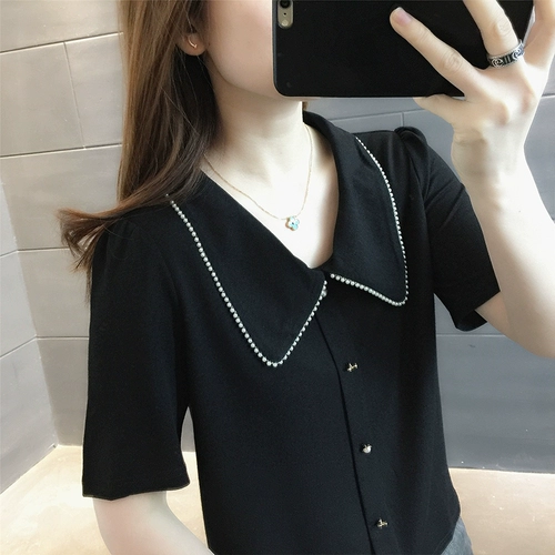 Кукла, летняя трикотажная шелковая короткая футболка, короткий рукав, новая коллекция, с рукавом