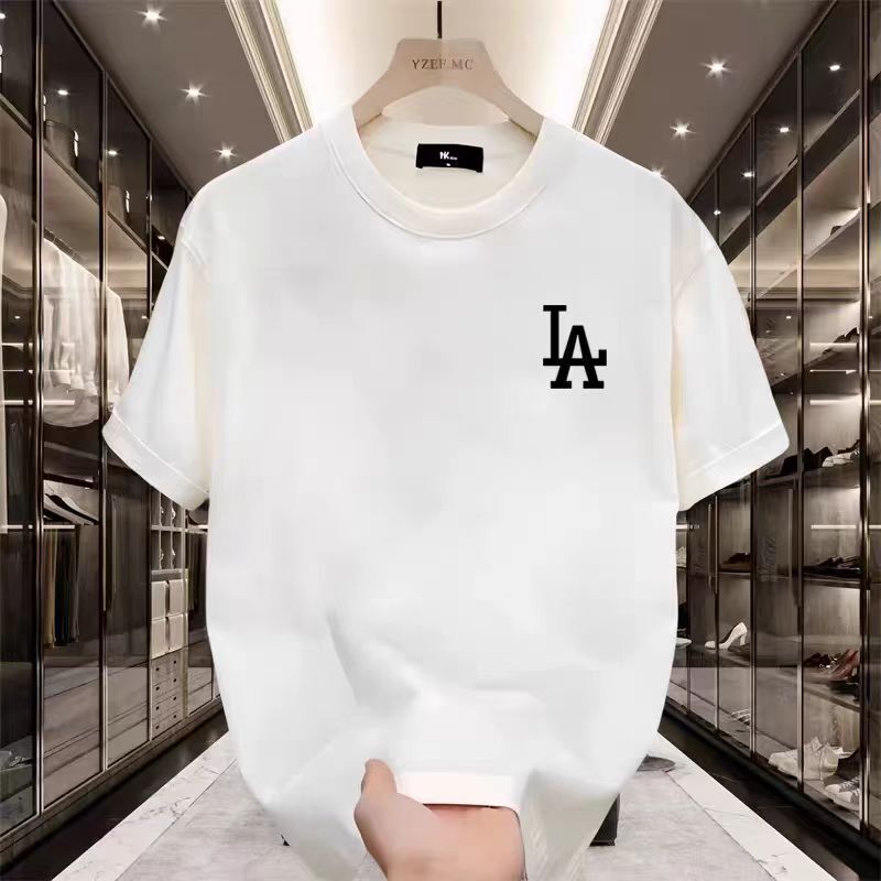Short-Sleeved T-Shirt for Men, Summer Loose Fit, Round Neck, Letter Print Top, High-End Heavyweight Trendy Brand Half-Sleeve Pullover Sweatshirt