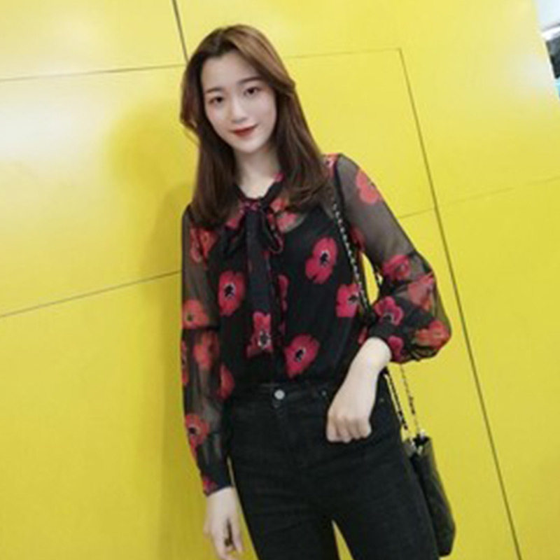 2019 Spring Female Stars are good Yao Chen shirt shirt with Su Ming Yu printed butterfly tie with clothes