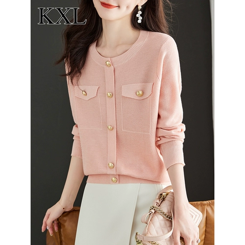 Осенний трикотажный свитер, изысканный стиль, яркий броский стиль, в стиле Шанель, свободный крой, в западном стиле