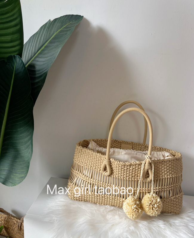 Max Girl Za Spring and Summer Apricot Woven Bag, Hand-Held Baguette Bag, French Vacation Style, Versatile Women's Bag ins