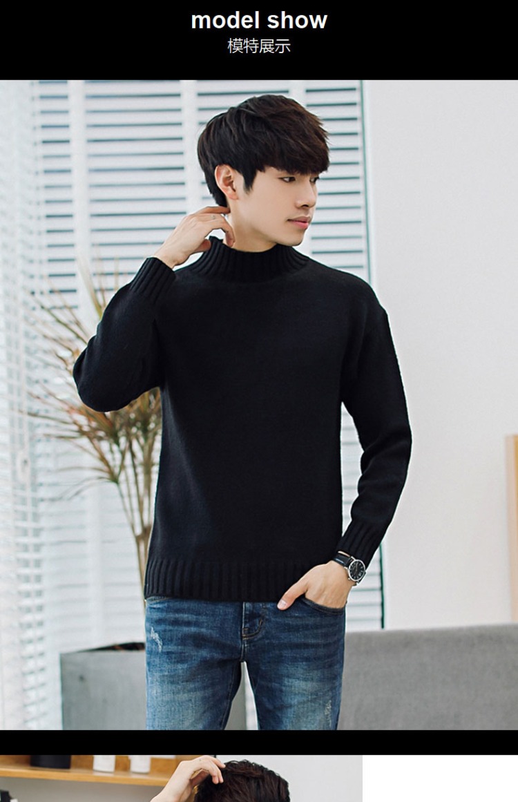 Áo len cổ cao nam nửa mùa thu nam 2018 mới áo len cổ cao dày áo len trẻ trung áo len dài tay hoodie nam