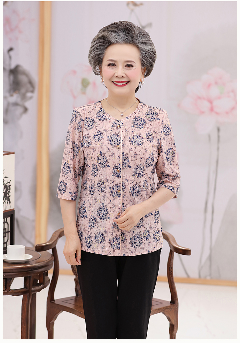 Phụ nữ trung niên mùa xuân đầm mẹ hai mảnh trong tay áo quần áo bà già 60-70 tuổi bà mùa hè tay ngắn - Quần áo của mẹ áo khoác tuổi trung niên