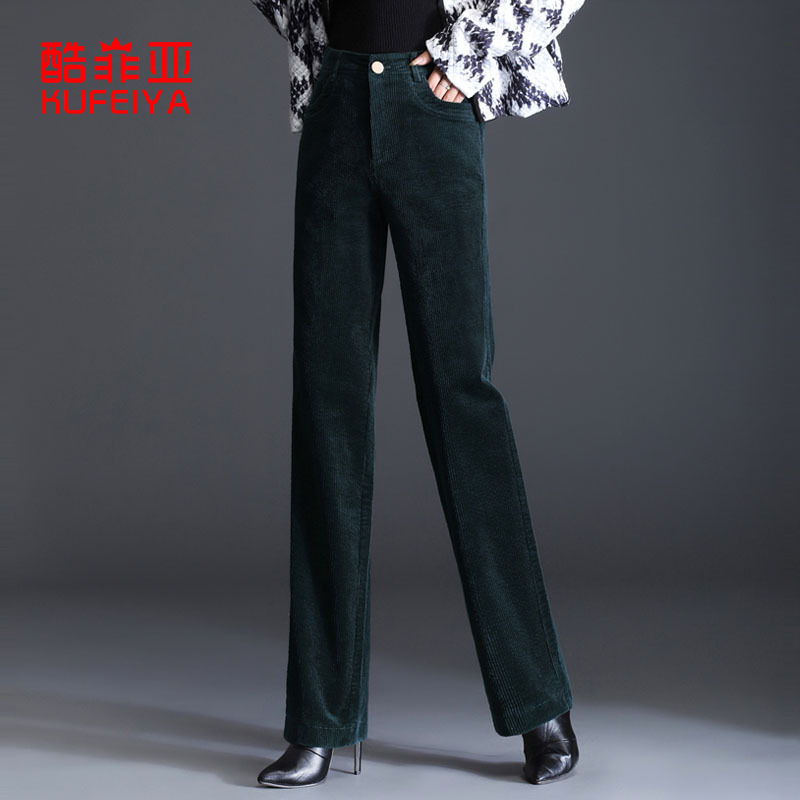 Corduroy Mom Pants Autumn and Winter New High-Waisted Casual Pants Women's Long Pants Slimming Straight-Leg Pants Corduroy Women's Pants with Fleece