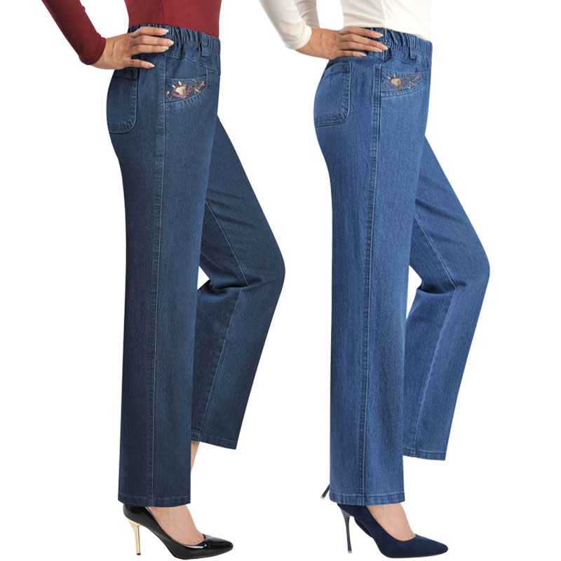 Mom Pants Spring Summer New High Waisted Jeans Women Long Pants Loose Straight Drum Pants Middle Aged Tight Waist Women Pants-Taobao