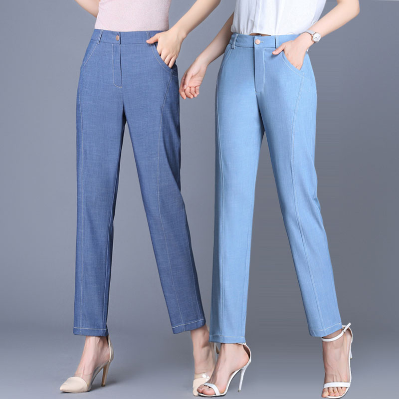 Sky Silk Pants Summer New High Waisted Jeans Women 90% Pants Skinder Old Dad Roof Pants Pendant Haren Women Pants