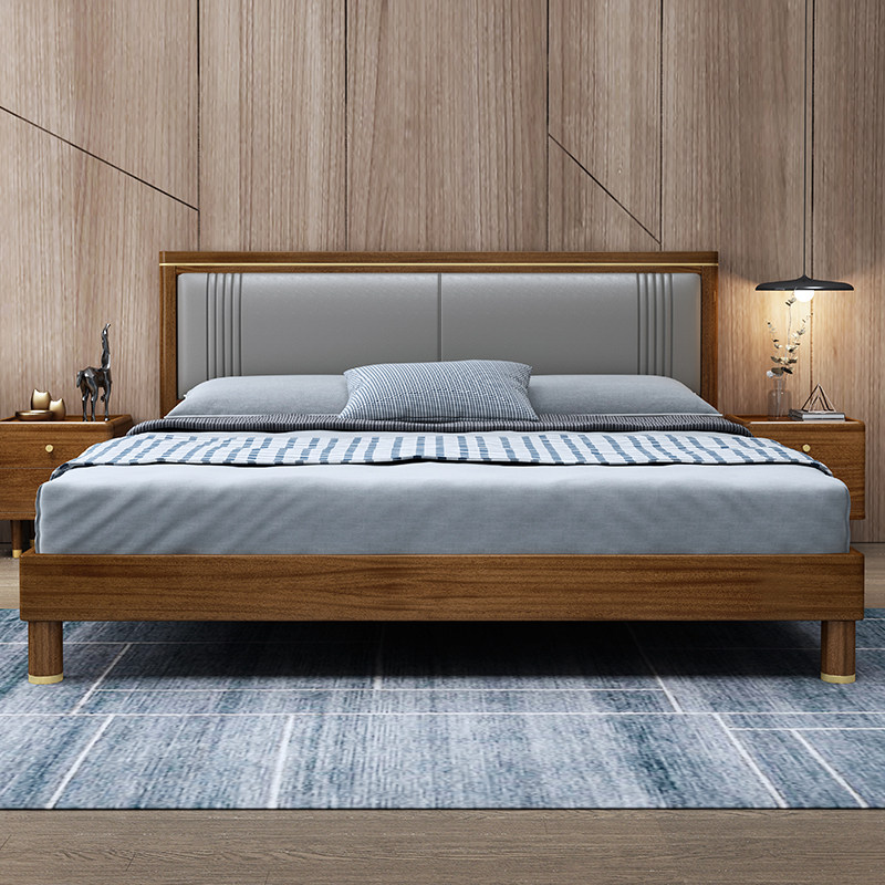 Walnuts Wood Bed 1 8 m 1 5m Double beds Nordic modern minimalist furniture bed master bedroom soft-covered wedding bed-Taobao