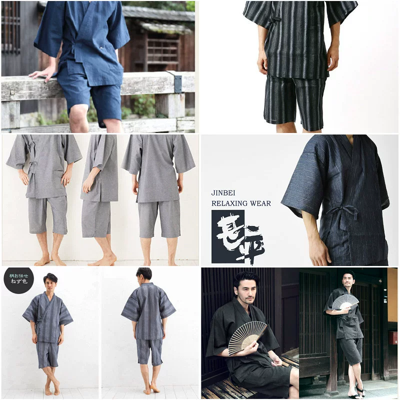 Nhật Bản mùa xuân và mùa hè của nam giới kimono Nhật Bản phong cách bông ngắn tay đồ ngủ thiết lập Nhật Bản hấp áo choàng tắm rất phẳng