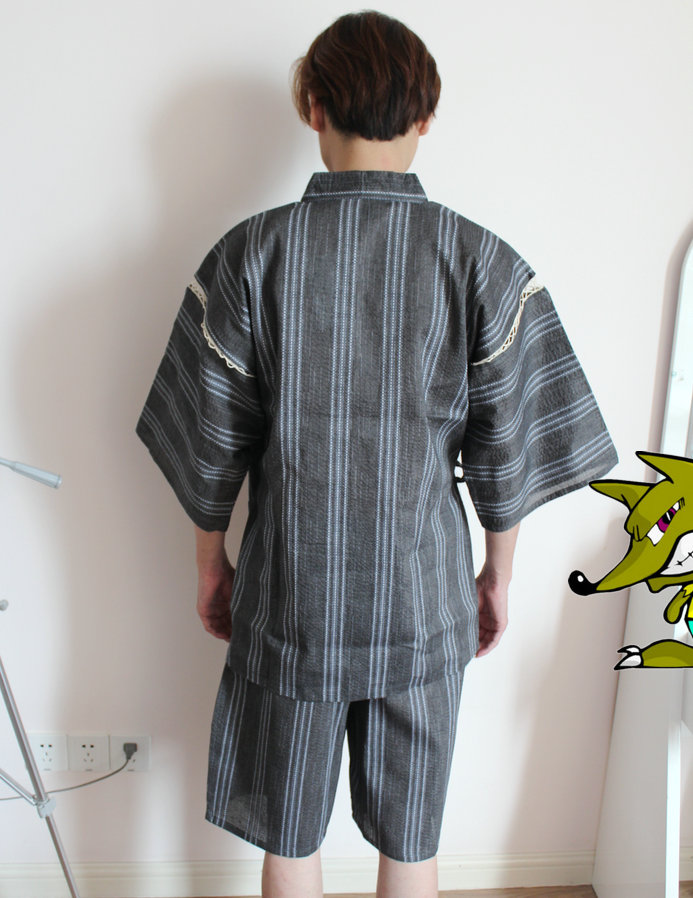 Nhật Bản mùa xuân và mùa hè của nam giới kimono Nhật Bản phong cách bông ngắn tay đồ ngủ thiết lập Nhật Bản hấp áo choàng tắm rất phẳng