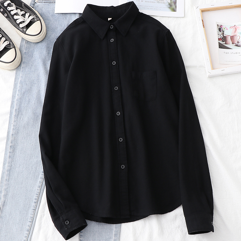2025 Spring and Autumn New Style Artistic Fresh All-Cotton Long-Sleeve Black Shirt Women's Business Wear Base Layer Black Shirt