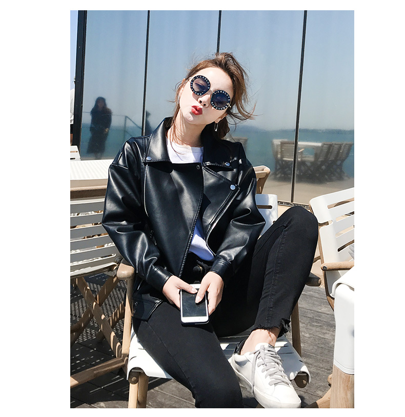 Da nhỏ phụ nữ đoạn ngắn mùa xuân và mùa thu mùa đông 2018 mới của Hàn Quốc phiên bản của sinh viên hoang dã bf lỏng xe gắn máy áo khoác da áo da lộn