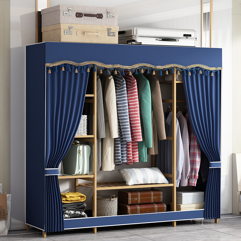 Simple wardrobe Solid wood modern simple storage rental room cabinet storage cabinet wardrobe Fabric assembly hanging wardrobe