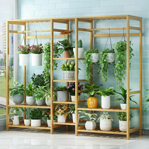 Balcony flower pot pylons Solid wood plant fleshy indoor multi-layer flower rack Living room floor-to-ceiling large green dill storage rack