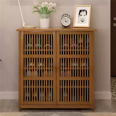 Shoe cabinet simple assembly door small shoe cabinet solid wood shoe rack simple household dustproof simple modern foyer multi-function
