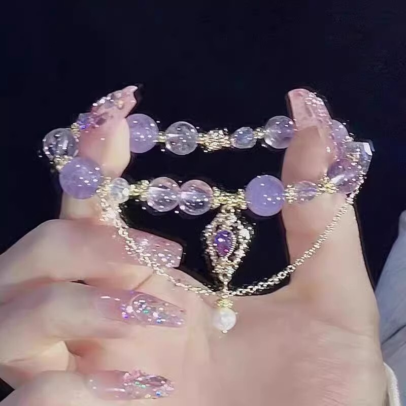 Children's Bracelet for Girls, New Chinese Style, Light Luxury, Niche, Exquisite, Fairy-Like Purple Beaded Bracelet, Student Best Friend Bracelet