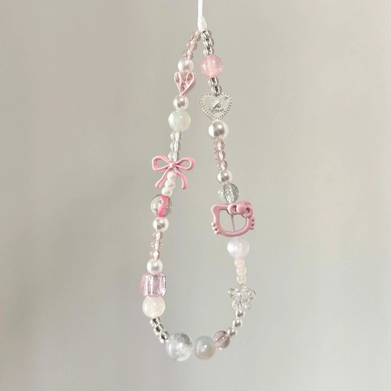 Kitty Cat Bow Short Phone Chain Short Phone Lanyard for Women Cute Ccd Camera Lanyard New Style