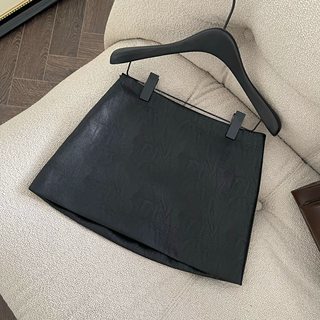 FASC自制 黑色皮裙半身裙女秋冬辣妹显瘦小A字包臀皮短裙