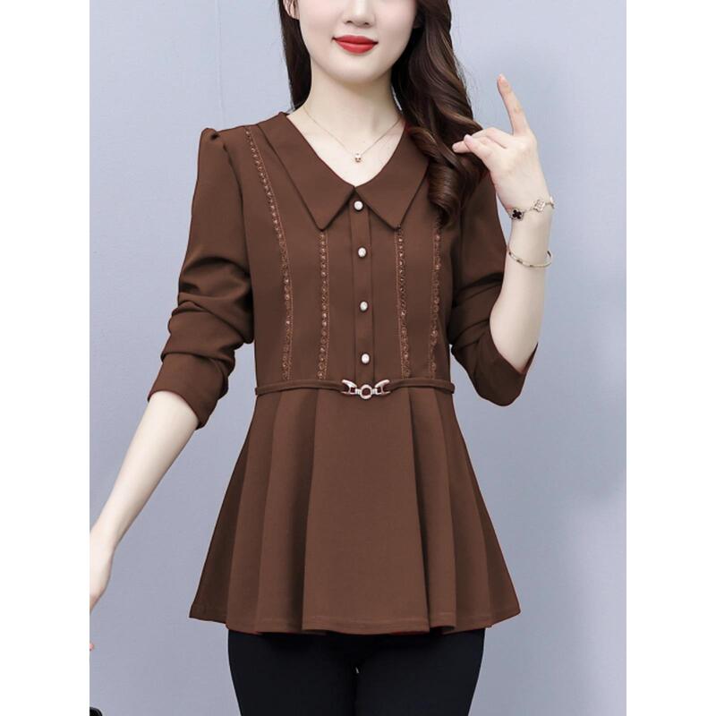 Lace Trim Long-Sleeve Base Shirt for Women, 2025 Spring and Autumn New Style, Mother's Clothing, Tummy-Covering, Waist-Slimming Top Lace Trim Long-Sleeve Base Shirt for Women, 2025 Spring and Autumn New Style, Mother's Clothing, Tummy-Covering, Waist-Slimming Top
