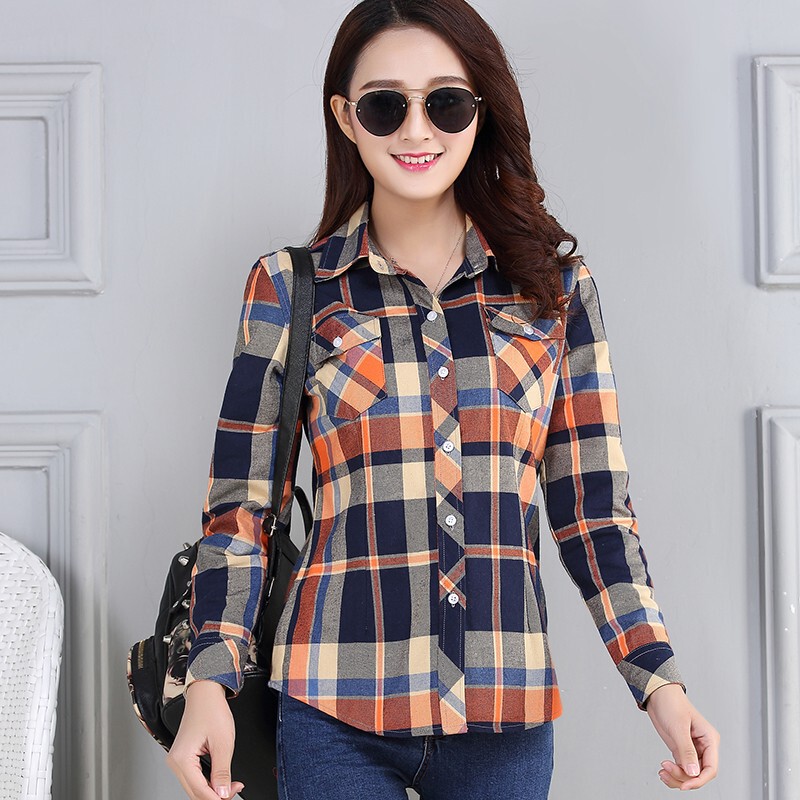 2026 Spring and Autumn New Cotton Slim Fit Plaid Shirt Women's Long Sleeve Slimming Base Shirt Women's Casual Jacket
