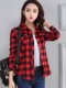 2025春秋新款棉质修身格子衬衫女长袖修身显瘦打底衫女装休闲外套