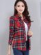 2025春秋新款棉质修身格子衬衫女长袖修身显瘦打底衫女装休闲外套