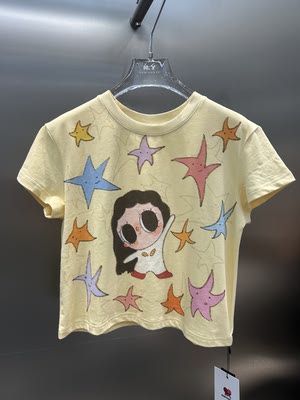 European 2026 Spring New fashion women's wear yellow short-sleeved T-shirt for women, a slimming cartoon star top as the base layer