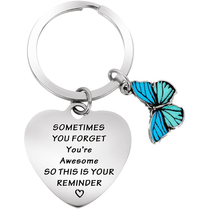Good Friend Butterfly Heart-Shaped Keychain Stainless Steel Keyring Inspirational Sometimes You Forget Good Friend Butterfly Heart-Shaped Keychain Stainless Steel Keyring Inspirational Sometimes You Forget