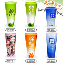 90 caliber injection molded cup with custom logo inside the film for fruit tea 500ml 700ml disposable milk tea cup for commercial use