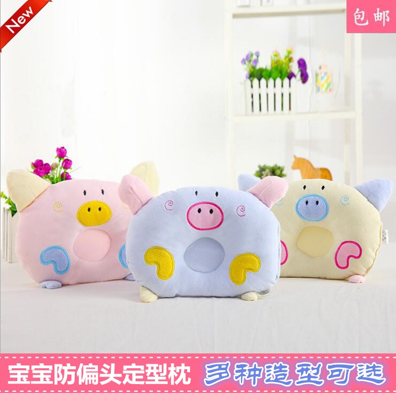 Newborn stereotyped pillow four seasons universal correction anti-bias cotton baby pillow 0-3 years old baby cartoon buckwheat pillow