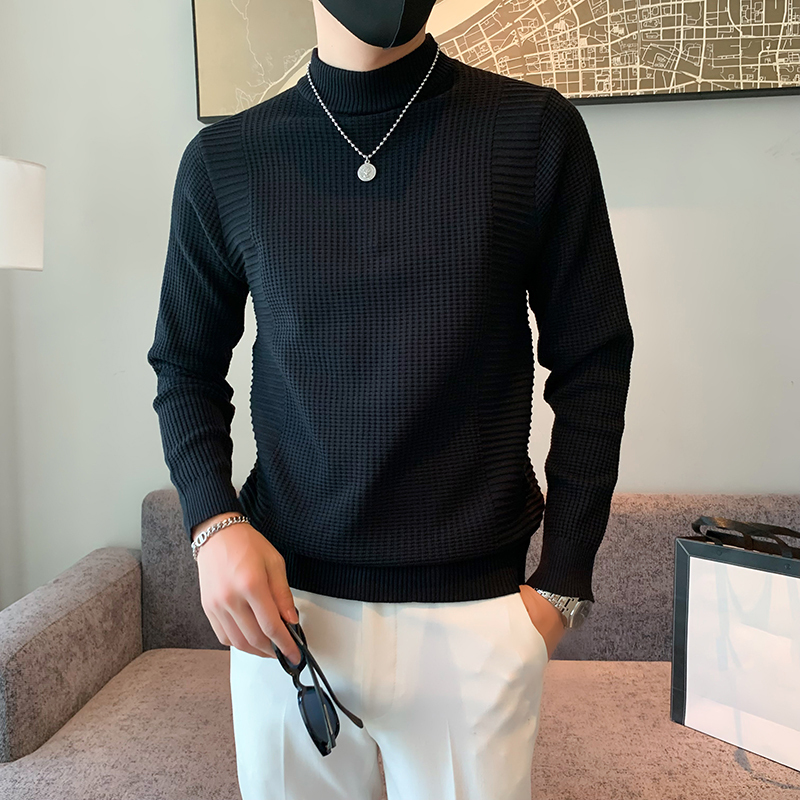 Men's Winter Slim-Fit Stylish Half-Turtleneck Waffle Knit Sweater with Fleece Lining, Casual Style for Autumn and Winter Men's Winter Slim-Fit Stylish Half-Turtleneck Waffle Knit Sweater with Fleece Lining, Casual Style for Autumn and Winter