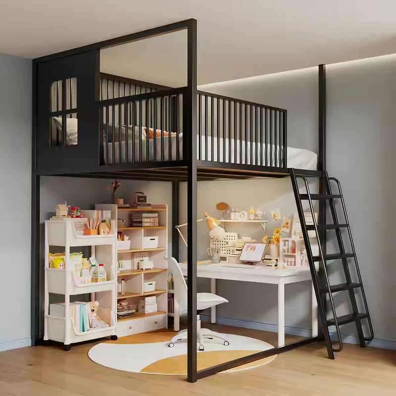 Loft Treehouse Elevated Bed with Desk under the Bed, Princess-Style Bunk Bed, Upper Bunk with Space Underneath, Small Apartment Loft
